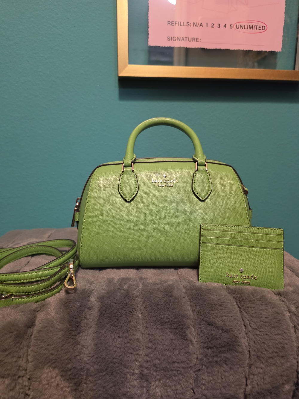 kate spade lime green leather mini dome satchel with card holder